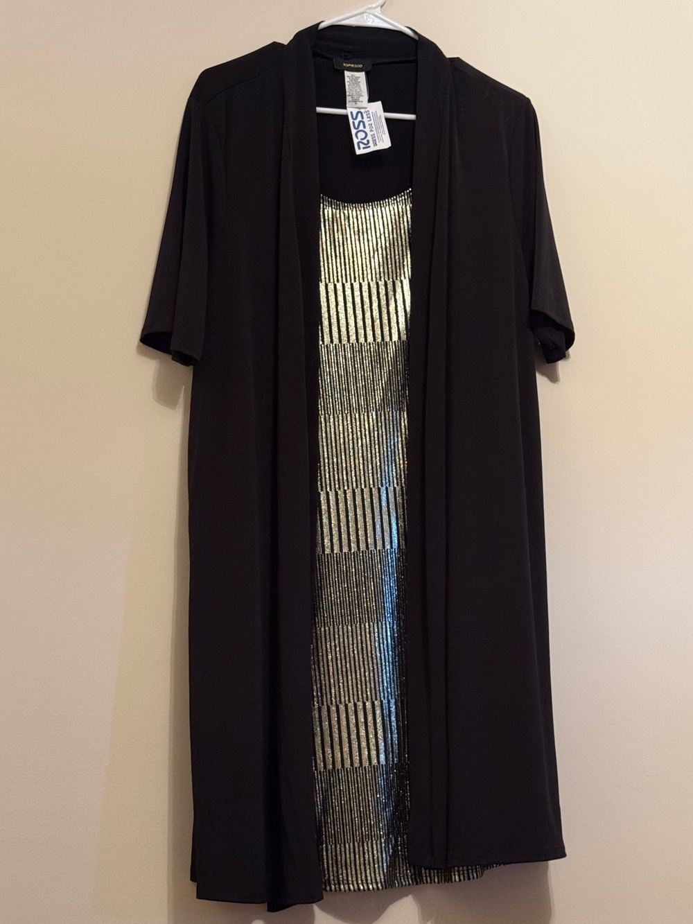 Dress Metallic Gold Stripes Mock Jacket One Piece Espresso Size 2X NWT